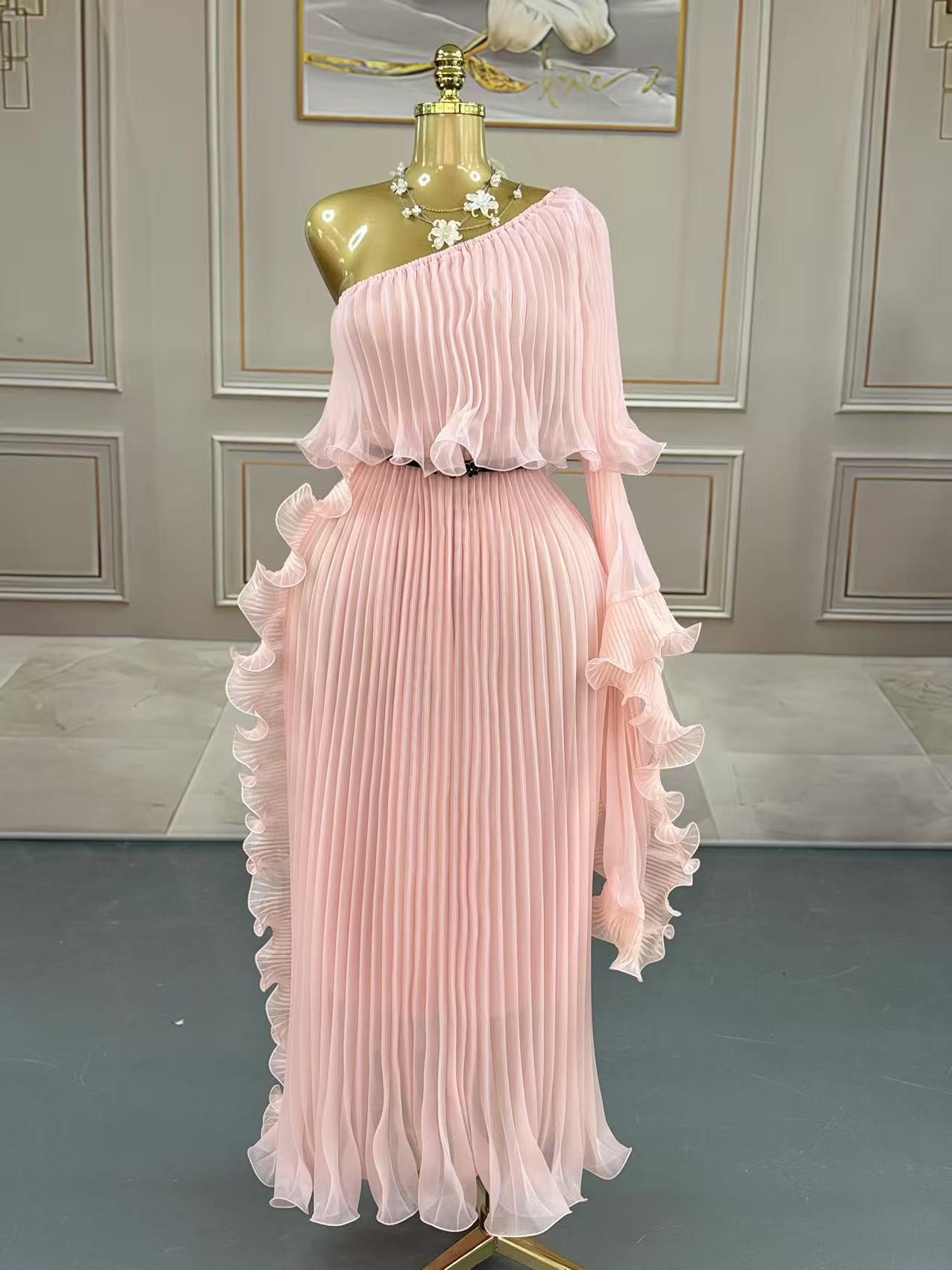 Fashionable One-shoulder Elegant Evening Dress - kinko