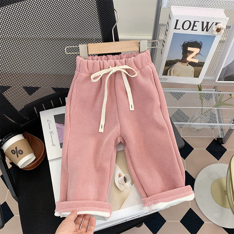 Straight-leg Pants Children Thick Warm Wide-leg Pants - kinko