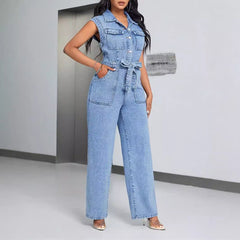 Denim Wear Sleeveless Casual Jumpsuit Trousers Jeans - kinko