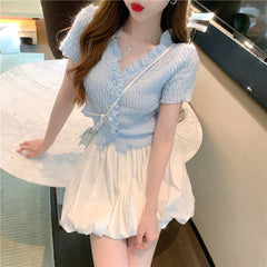 Casual All-match Blue Short-sleeved T-shirt For Women - kinko