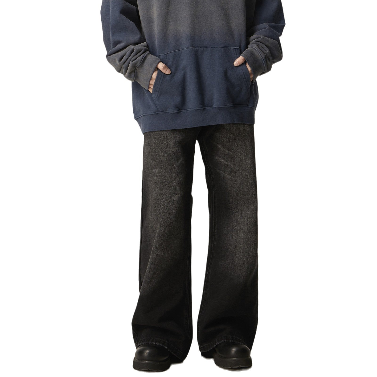 American Retro Black Loose Straight Jeans - kinko