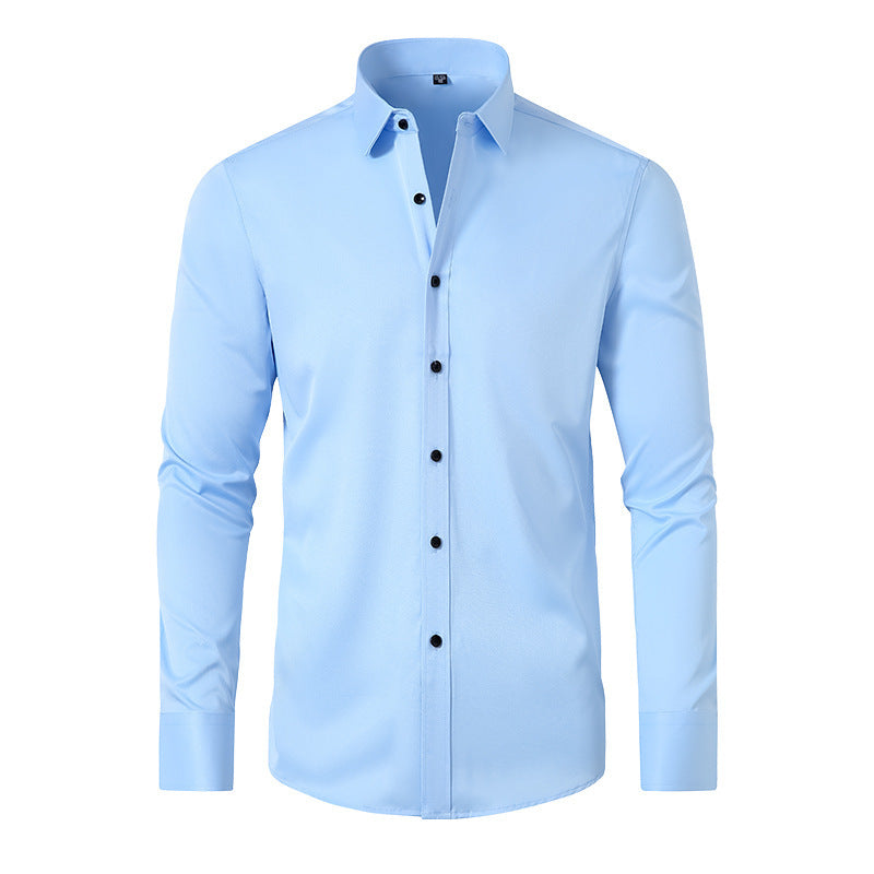 Full Elastic Force Shirt Men's Non-ironing Anti-wrinkle Solid Color - kinko