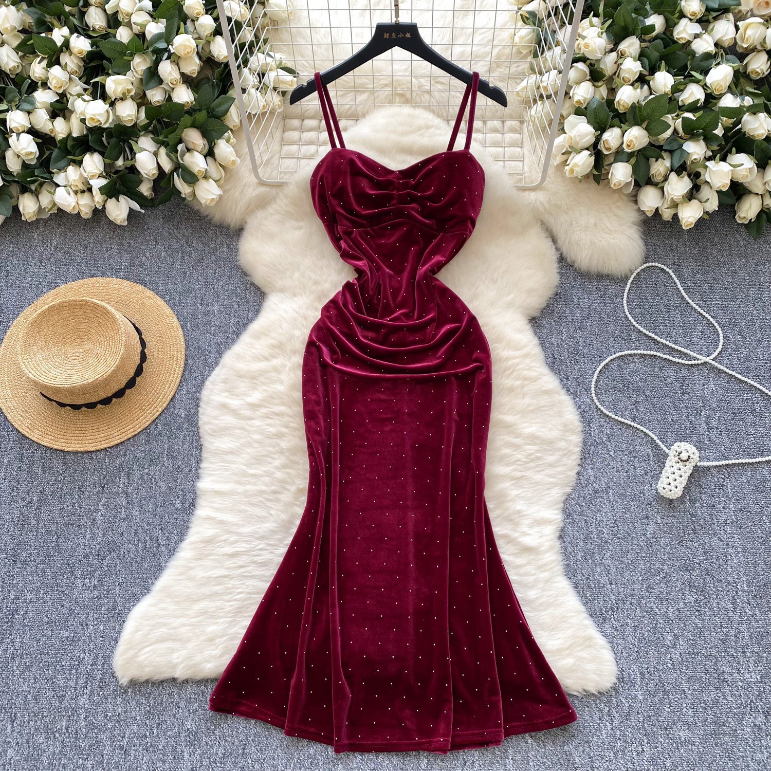 Women's Sexy Socialite Pleated Waist Tight Suspender Dress - kinko