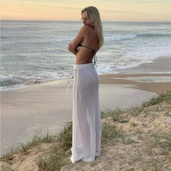 Summer Sexy Hollow Out Cutout out See through Knitted Beach Vacation Solid Skirt Outerwear Women