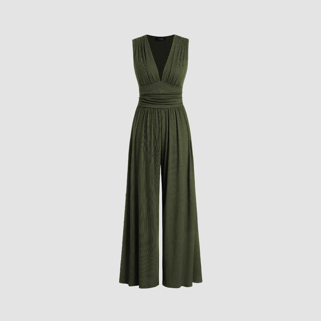 Women's Solid Color Loose Sleeveless Knitted Jumpsuit - kinko