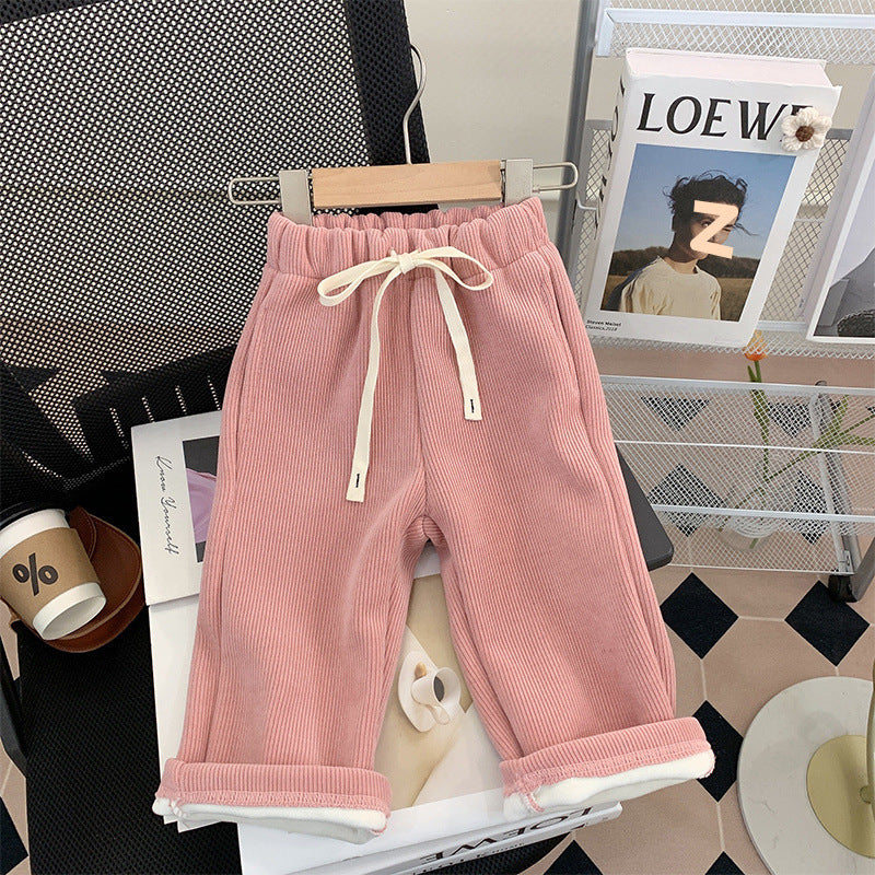 Straight-leg Pants Children Thick Warm Wide-leg Pants - kinko