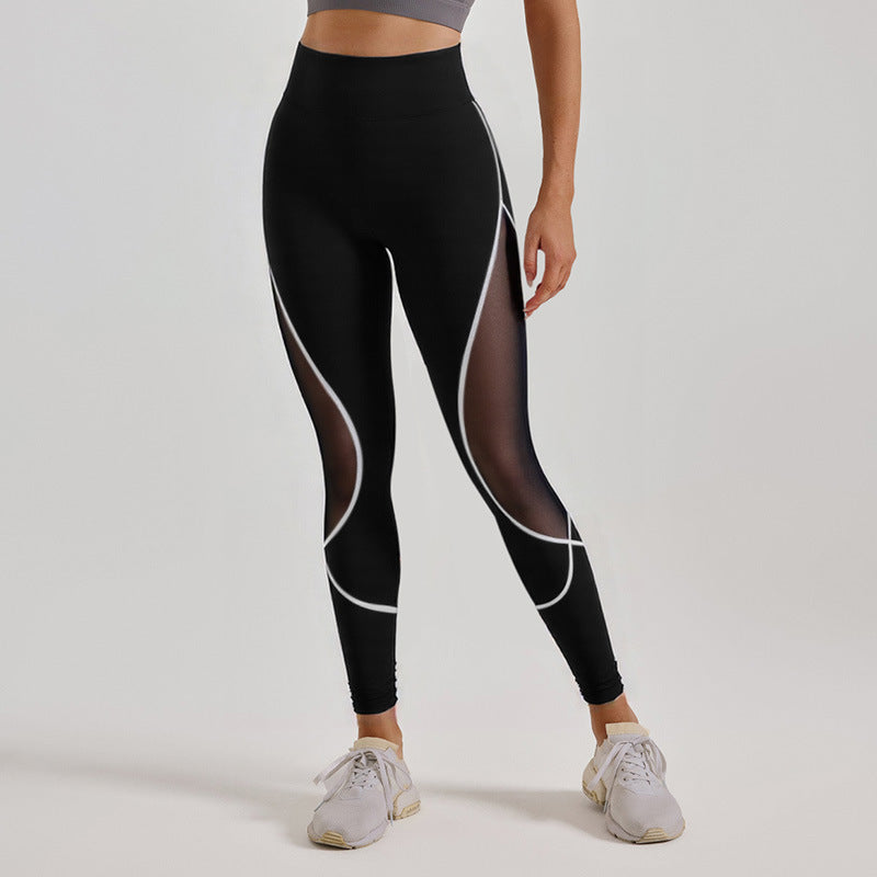 Women's Color Matching Mesh European And American High Waist Yoga Pants - kinko