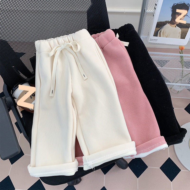 Straight-leg Pants Children Thick Warm Wide-leg Pants - kinko