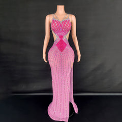 Sling Super Shiny Light Diamond Cinched Bodycon Sleeveless Dress Party Performance Stage Performance Dress - kinko