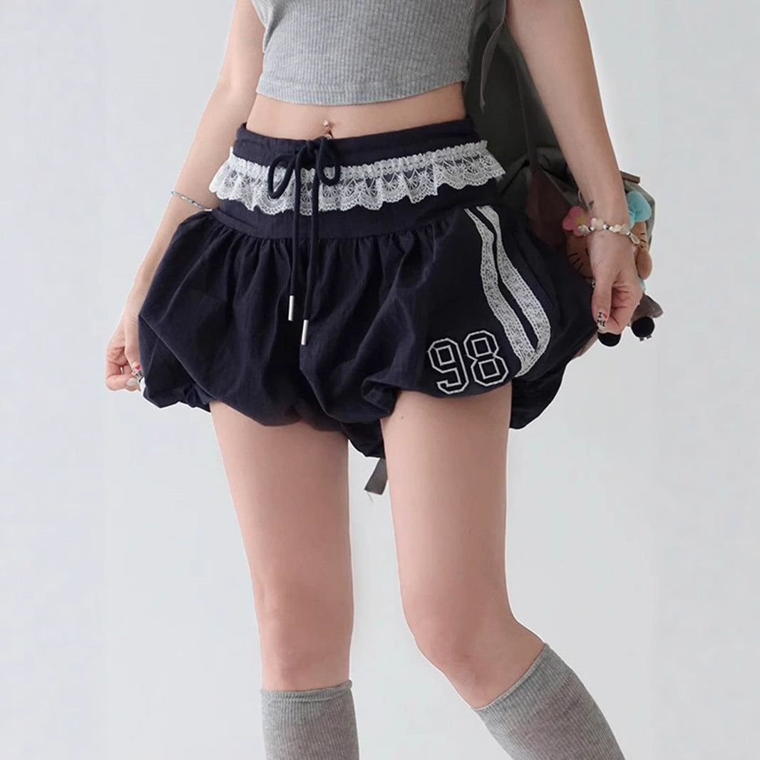 Personalized Hot Girl Low Waist Self-tie Lace Lace Splicing Skirt - kinko