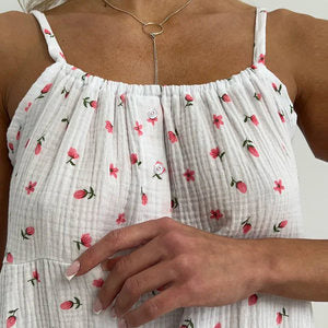 Summer Sling Cotton Printed Nightdress Homewear Pajamas Women Outerwear