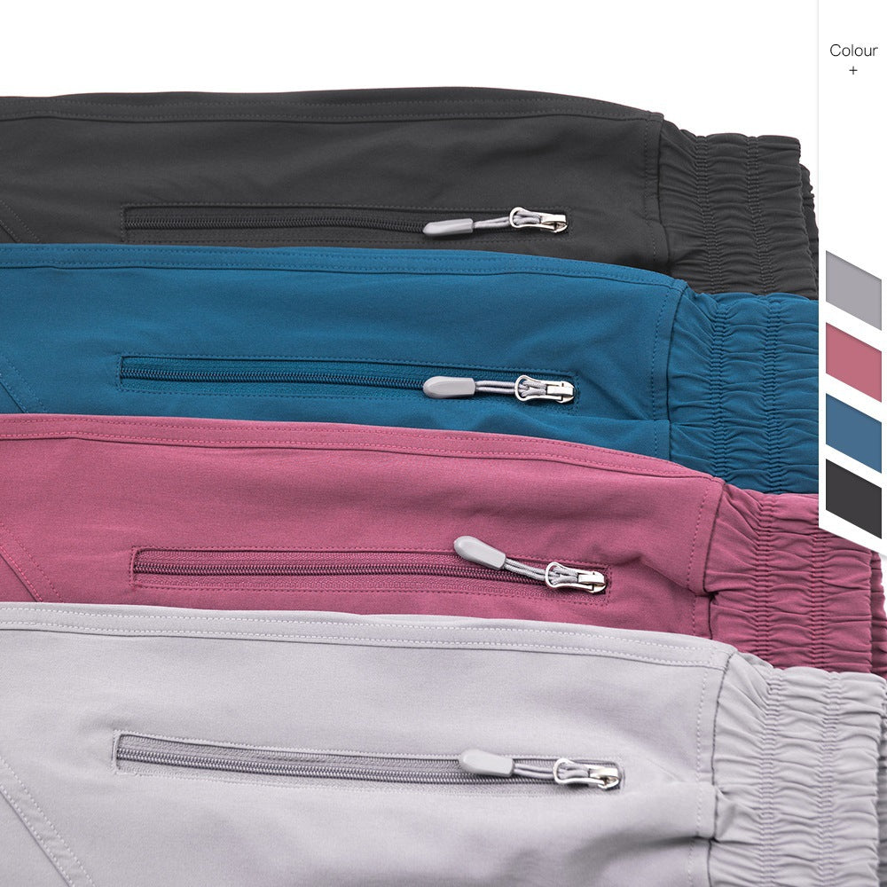 Zipper Pocket High Waist Running Pants Women's Peach Hip Fitness Trousers - kinko