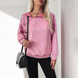 Casual Sweatshirt Zipper Pocket Solid Color Hooded Sweatshirt for Women