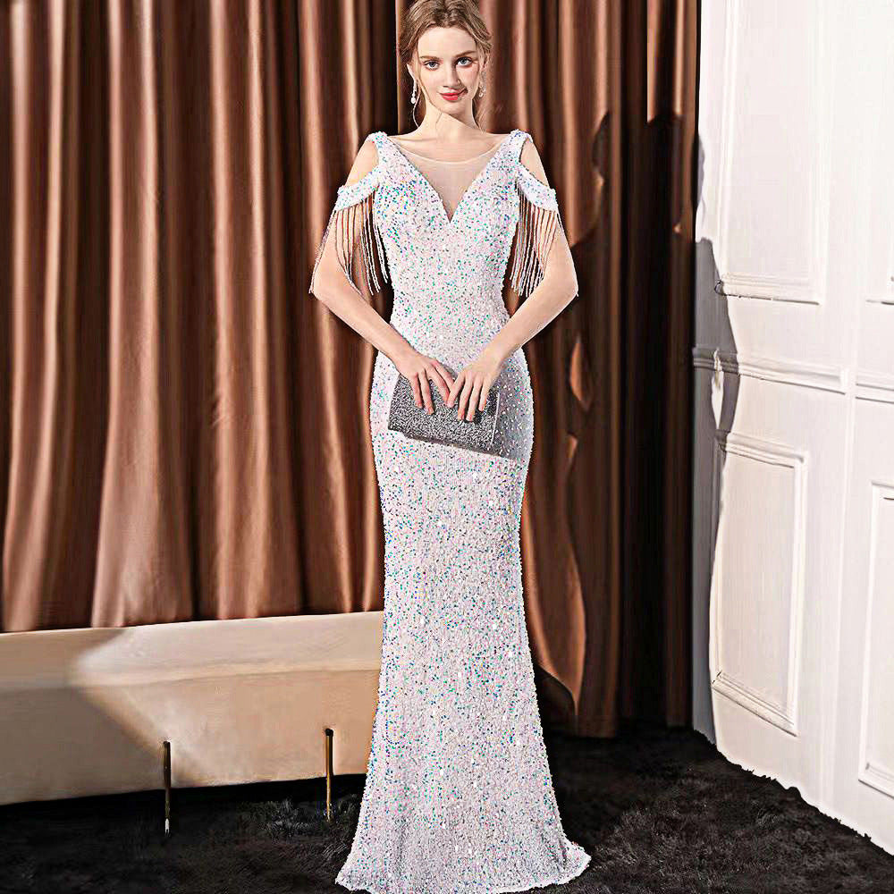 Sequin Long Slim Slimming Fishtail Dress - kinko