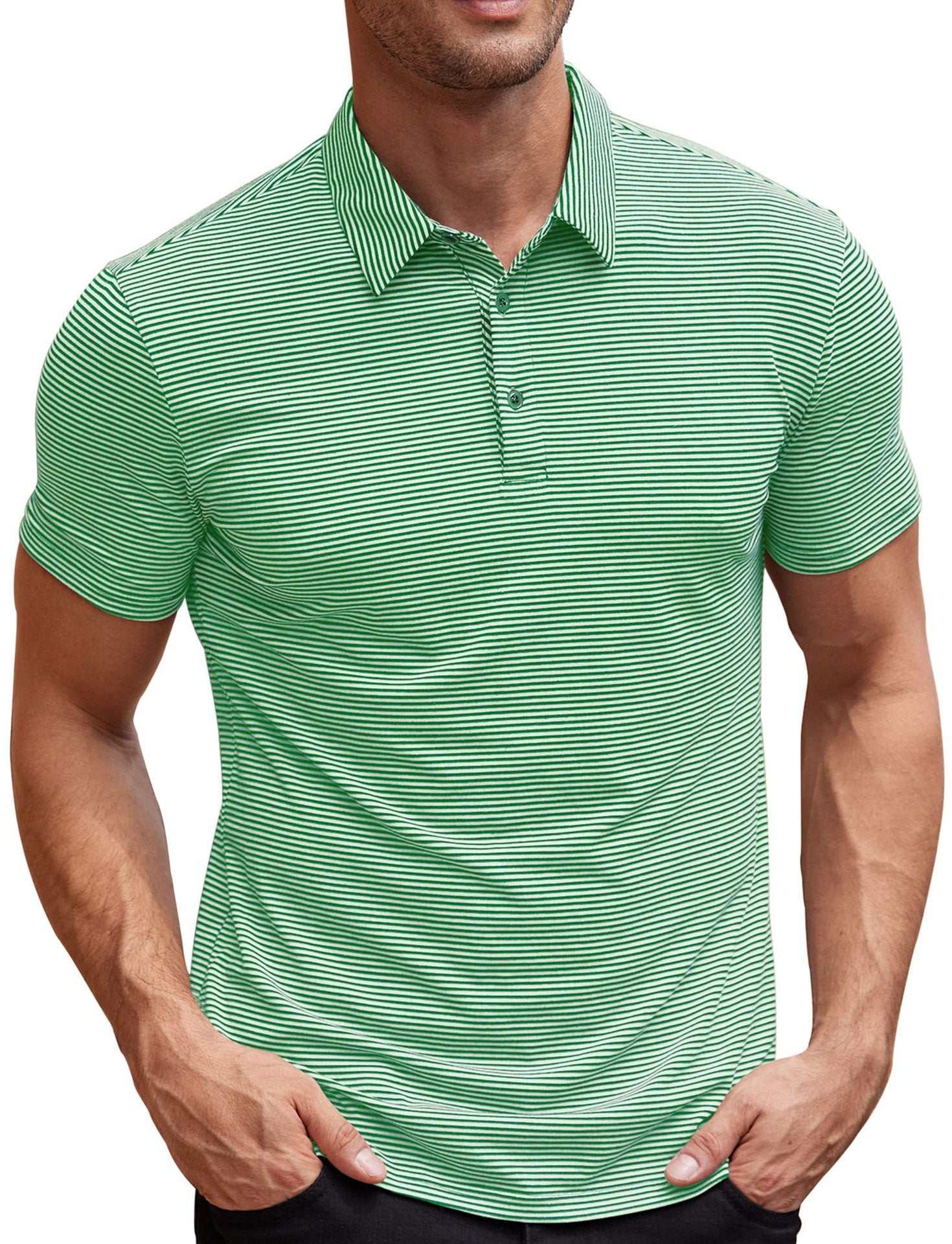 Contrast Color Striped Short Sleeve Men's Summer Loose Lapels - kinko