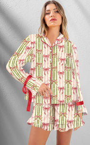 Spring Summer Women Clothing Casual Lace up Printed Shorts Two Piece Sets Pajamas