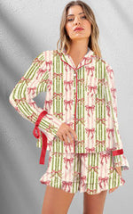 Spring Summer Women Clothing Casual Lace up Printed Shorts Two Piece Sets Pajamas