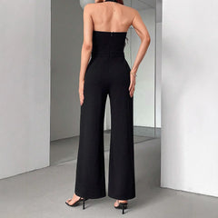 Black And White Color Matching Straight Halter Jumpsuit - kinko