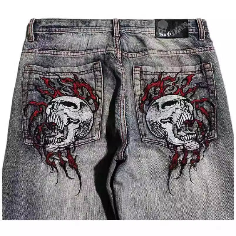 American Retro Worn Looking Washed-out Jeans Men's Wide-leg Workwear Design Casual - kinko