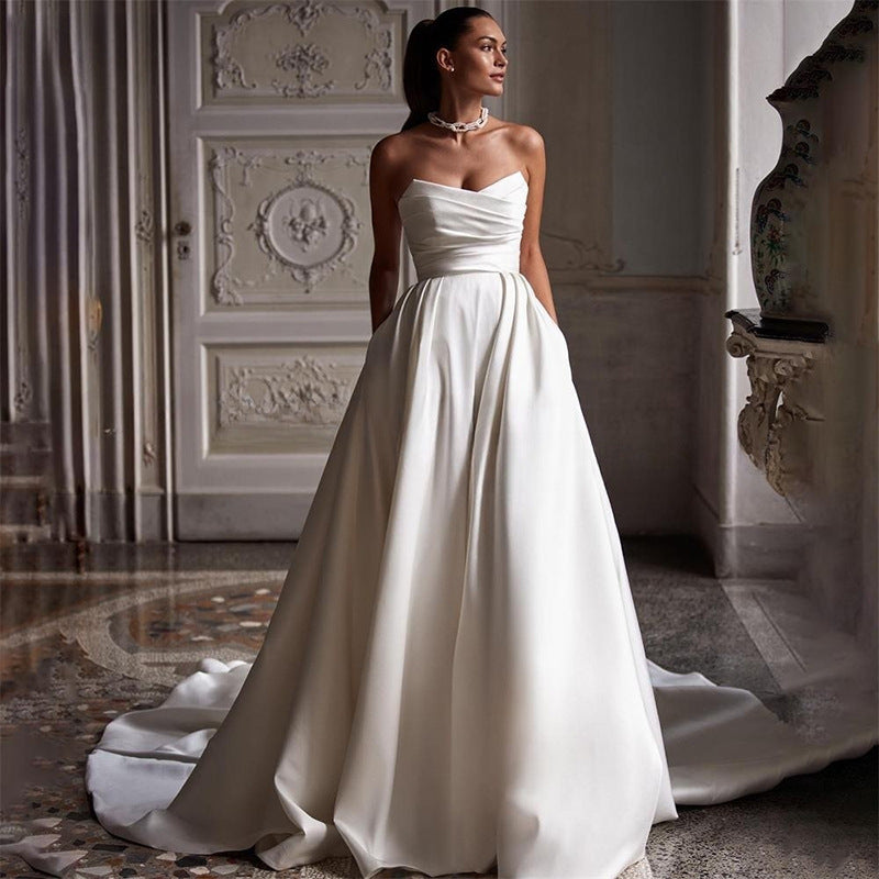 Four Seasons New Style White Satin Tube Top Simple Dress - kinko
