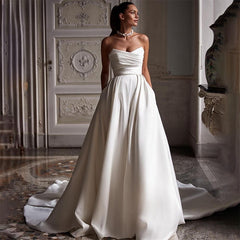 Four Seasons New Style White Satin Tube Top Simple Dress - kinko