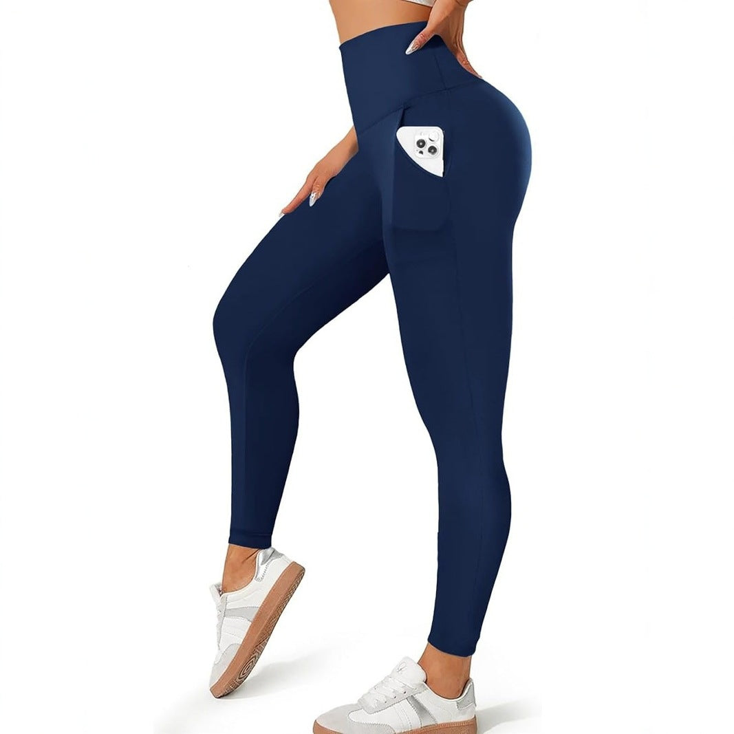 Women's Pocket Soft Belly Contracting High Elastic Slim High Waist Leggings - kinko