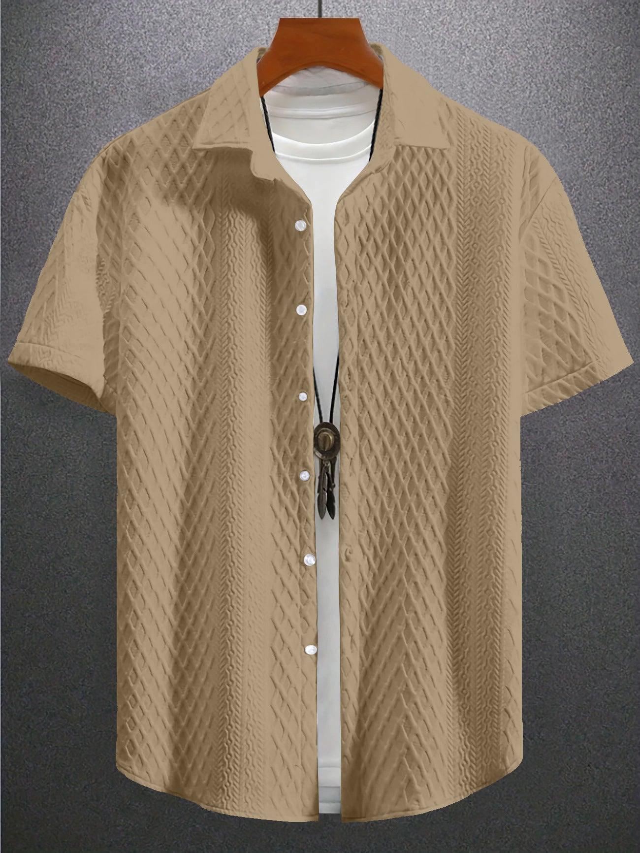 Men's Solid Color Short Sleeve Knitted Shirt With Over-turned Collar - kinko