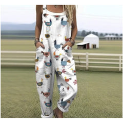 Women's Summer Digital Printing Button Casual Suspender Trousers - kinko