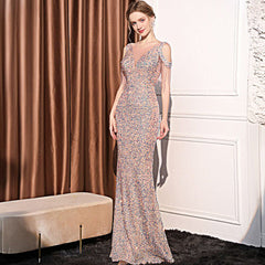 Sequin Long Slim Slimming Fishtail Dress - kinko