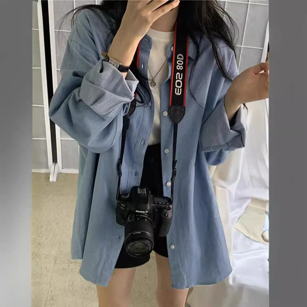 Women's Sun-proof Loose Mid-length Retro Lapels Shirt - kinko
