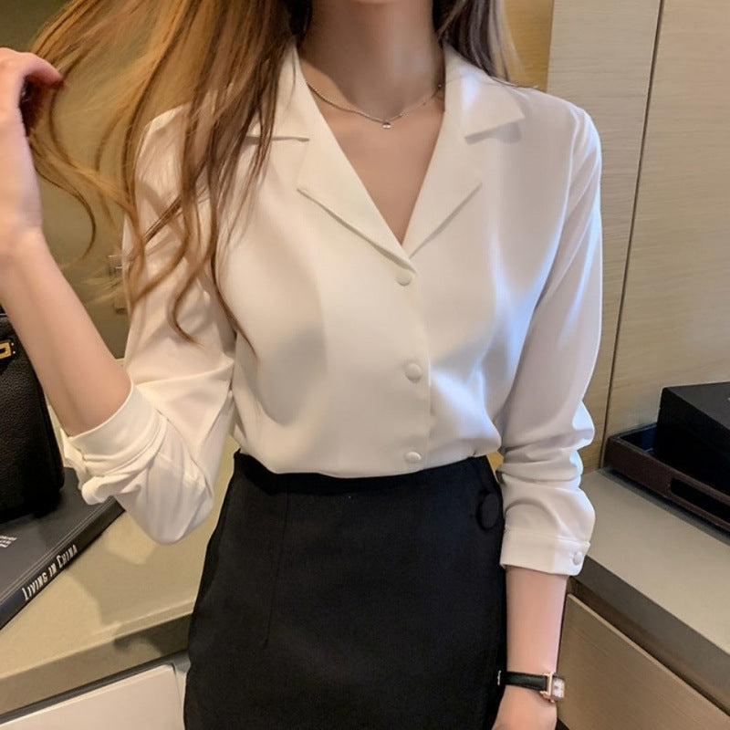 Women's Solid Color Buttons Loose Chiffon Shirt - kinko