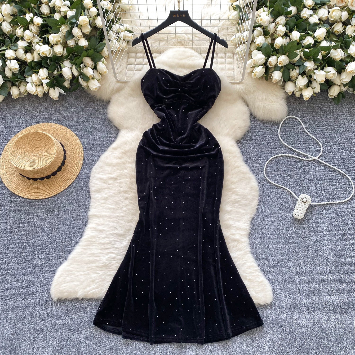 Women's Sexy Socialite Pleated Waist Tight Suspender Dress - kinko