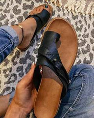 Plus Size Toe Ring Slippers Summer European Size Flat Retro Sandals