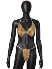 Cross Mirror Women Clothing Summer Sexy Three Point Pearl Halter Set Women