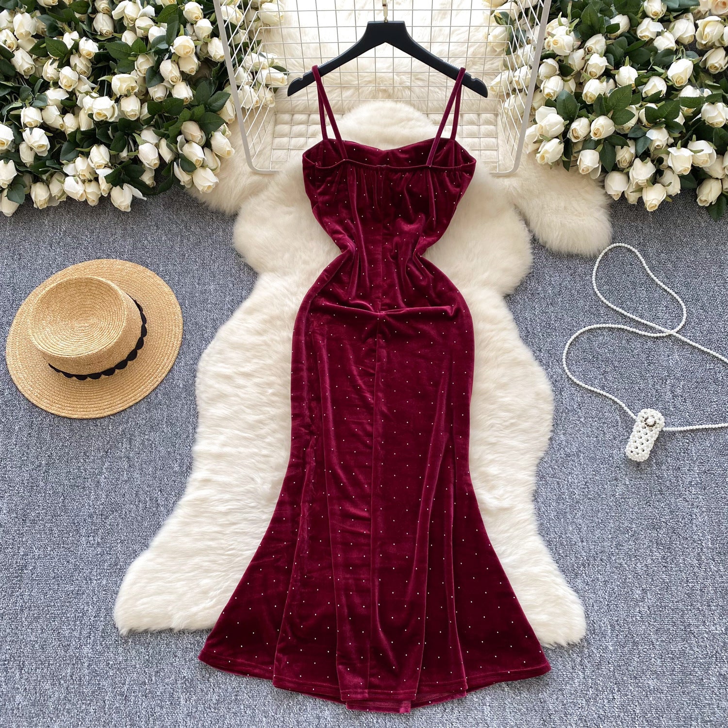 Women's Sexy Socialite Pleated Waist Tight Suspender Dress - kinko