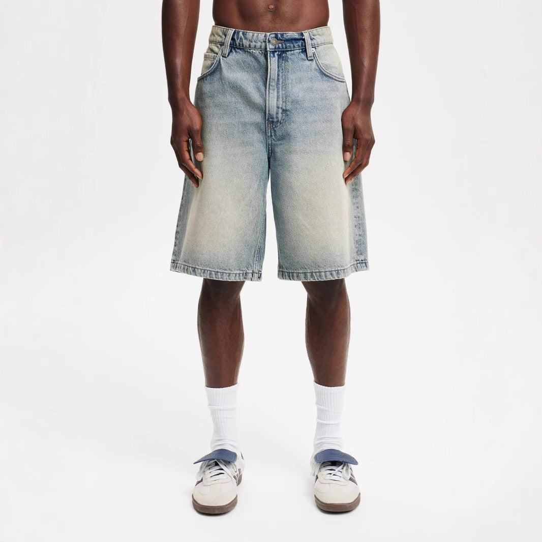 Men's Loose All-matching Jeans Middle Pants - kinko