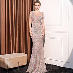 Sequin Long Slim Slimming Fishtail Dress - kinko