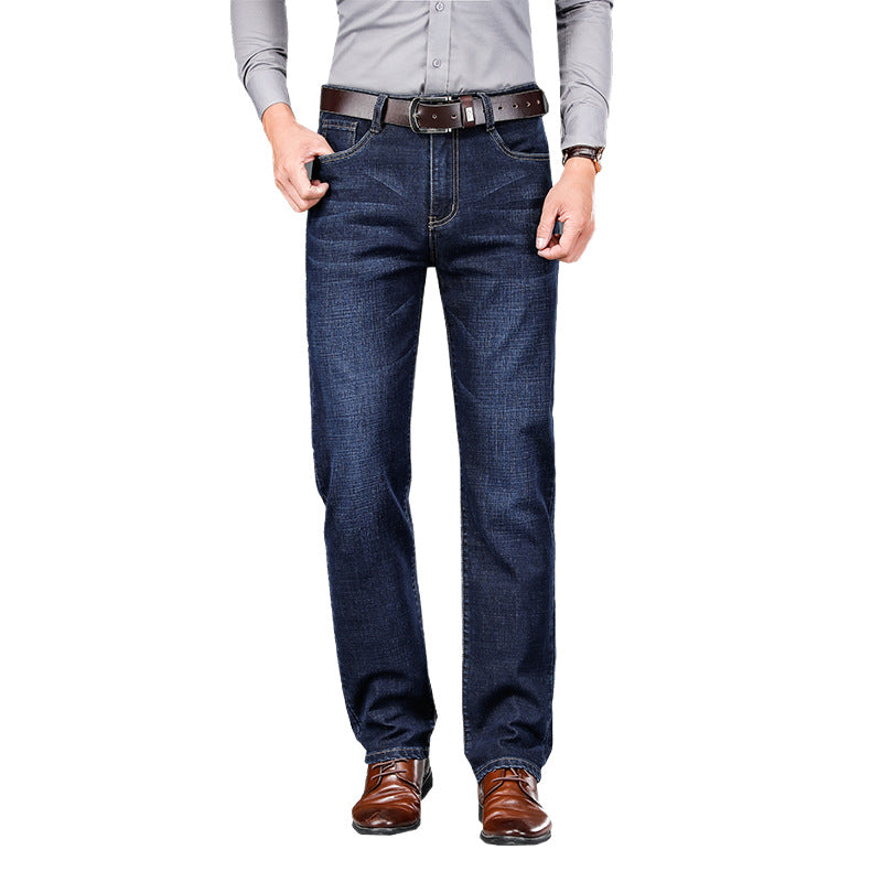 Men's Jeans Straight Loose Elastic Business Trousers - kinko