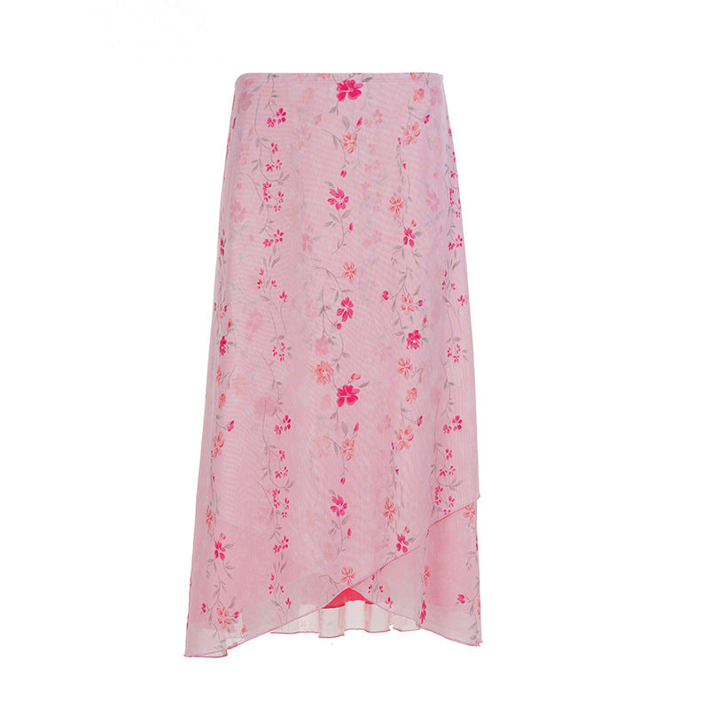 Sneaky Design Floral Flounce Irregular Long Dress - kinko