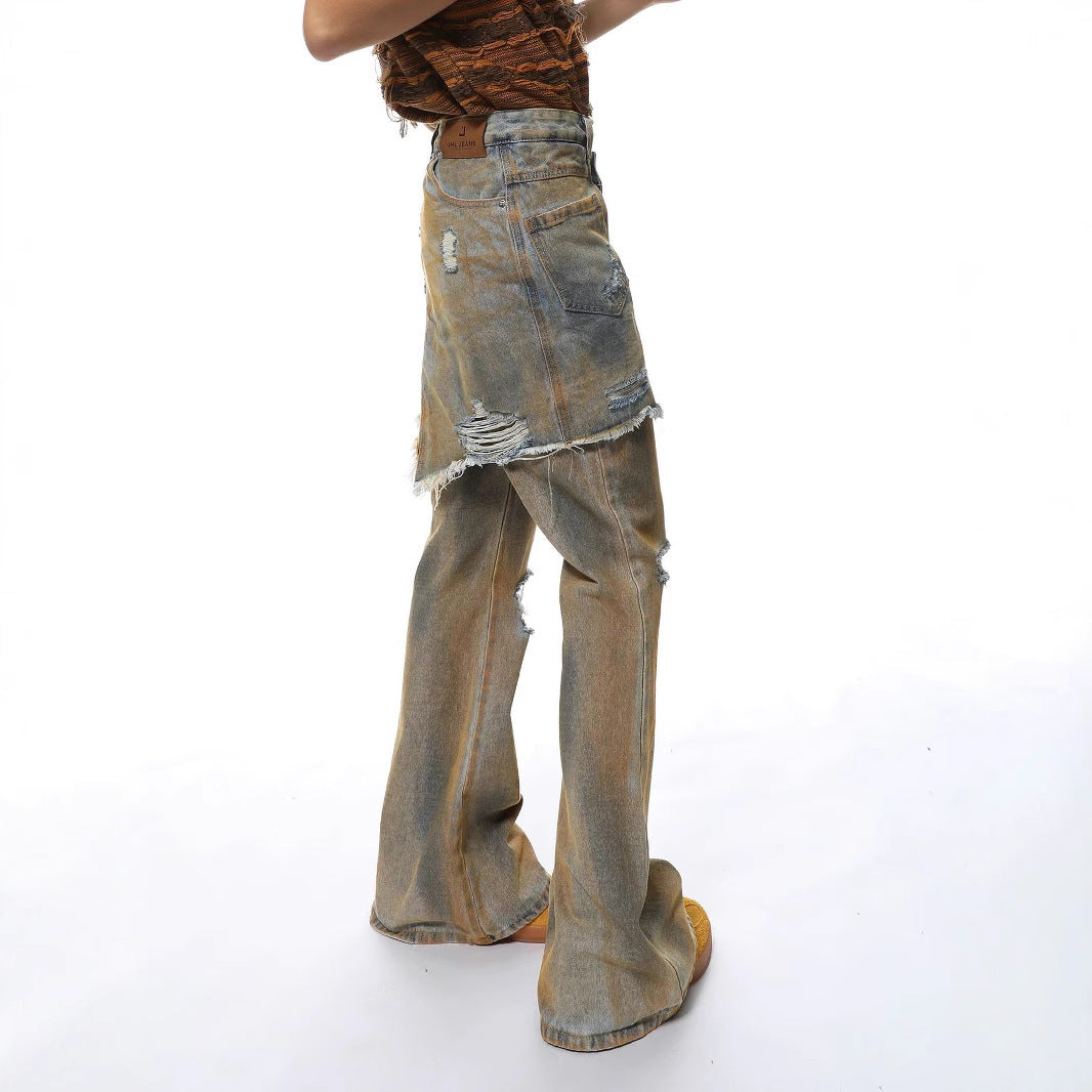 American Street Loose Hole Bootcut Pants - kinko