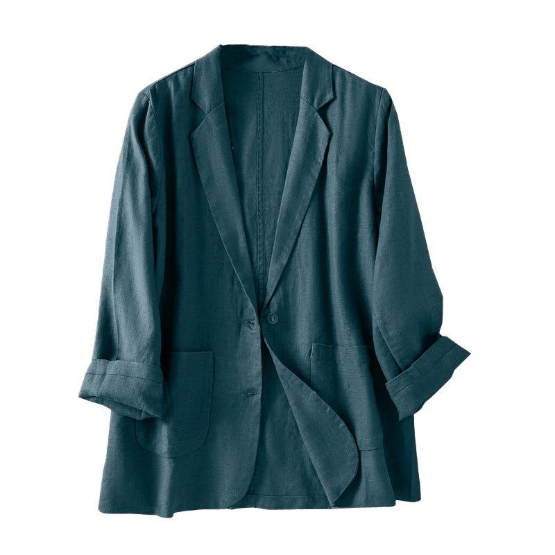 New Casual Cotton Linen Coat Long Sleeve Thin Suit For Women - kinko