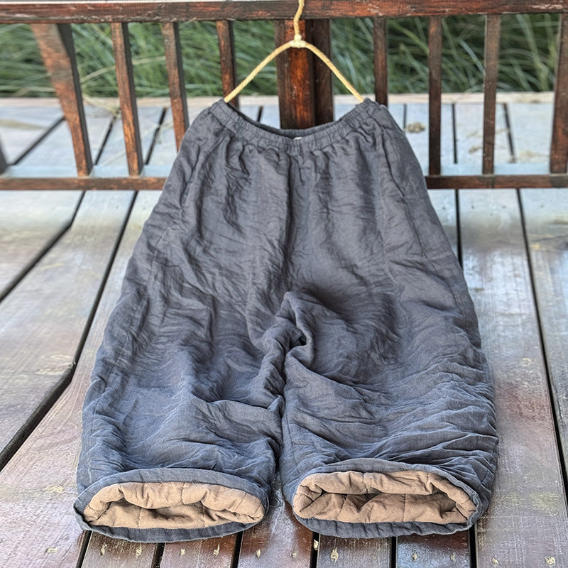 Women's High Temperature Washed Ramie Straight Wide Leg Cotton Pants - kinko