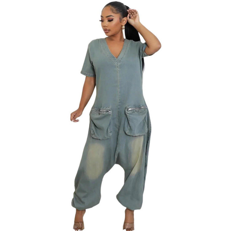 Women's Loose Crotch Jumpsuit Retro Personality - kinko