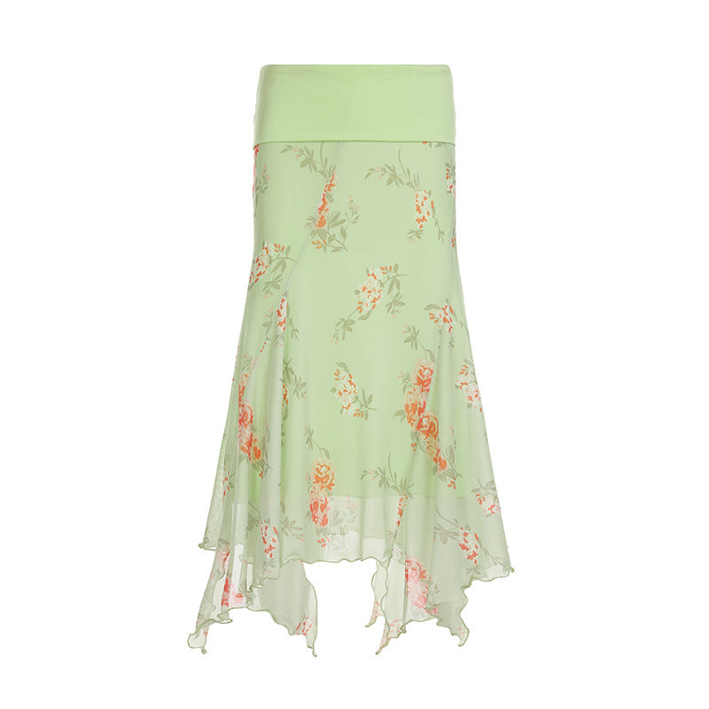 Sneaky Design Floral Flounce Irregular Long Dress - kinko