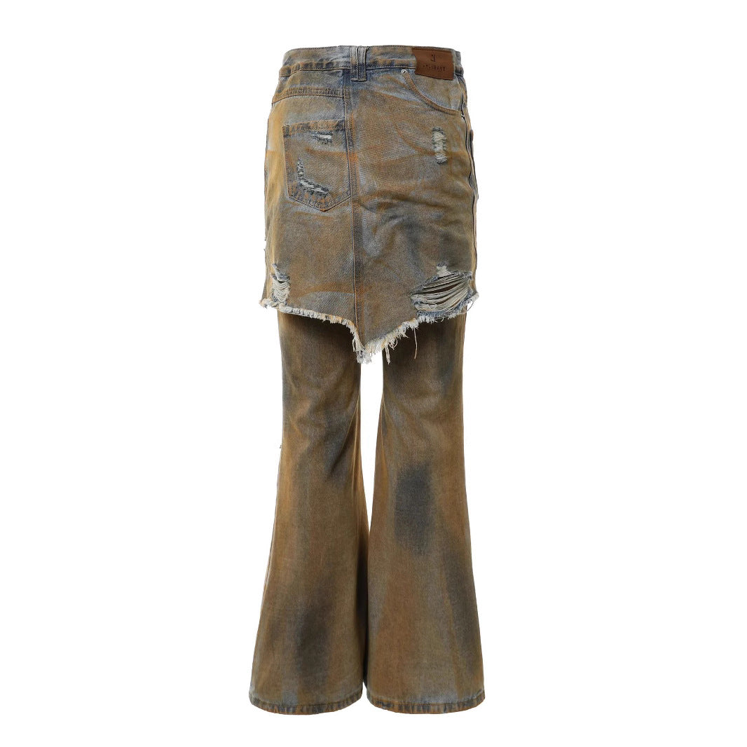 American Street Loose Hole Bootcut Pants - kinko