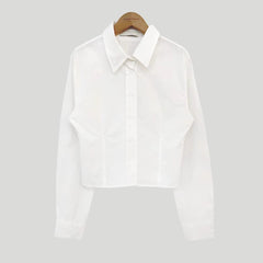 Waist-tight Slimming And Short Long-sleeved Shirt Women's Lapel Shirt - kinko