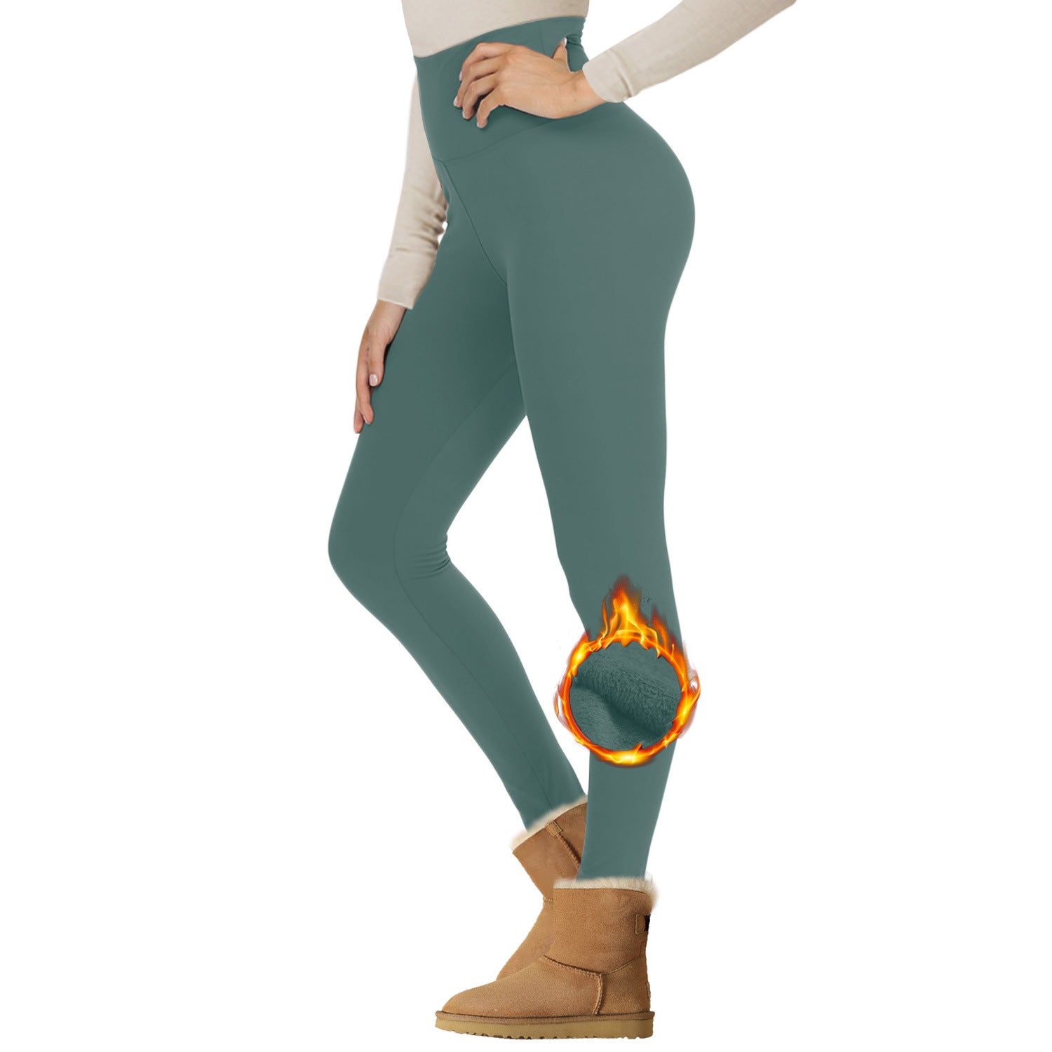 Velvet Padded Leggings High Waist Warm Hiking Workout Lady - kinko