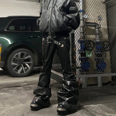 Black Coated Shiny Patent Leather Skinny Jeans - kinko