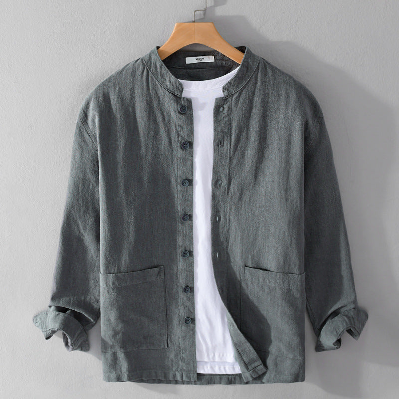 Men's Retro Stand Collar Chinese Knot Button Shirt Coat - kinko