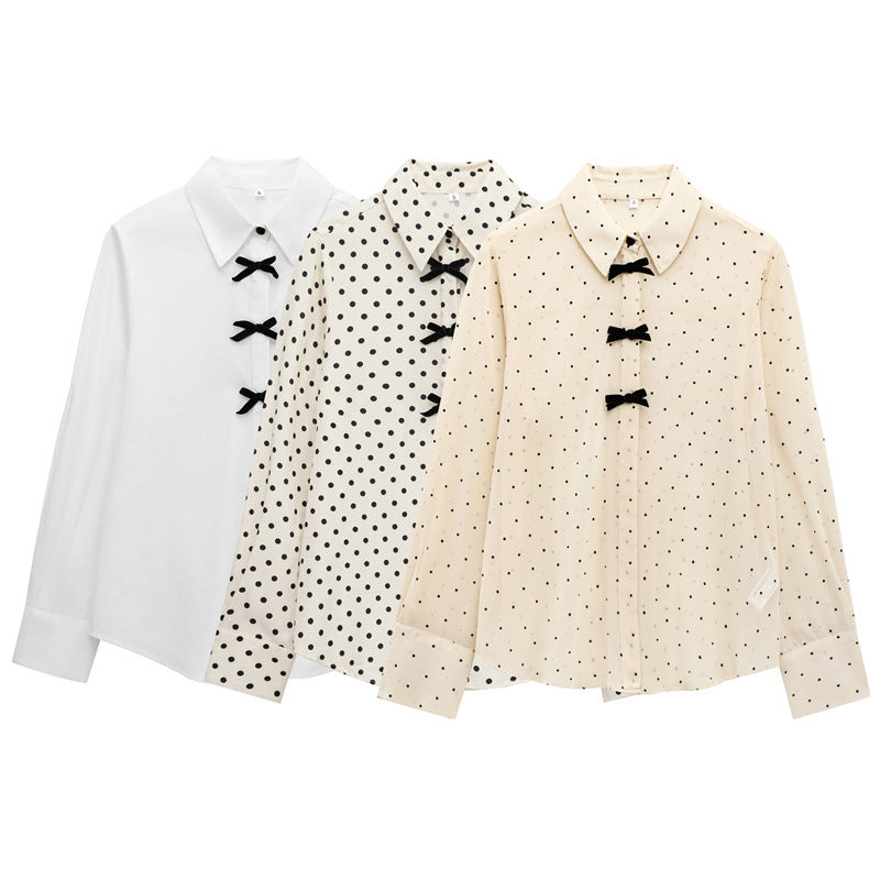 Fashion Women Bowknot Decoration Loose Casual Shirt - kinko